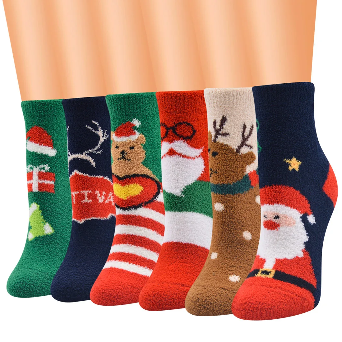 Рождественские чулки, женские рождественские носки, 10 пар, коралловые бархатные чулки с Санта-Клаусом, рождественские женские носки