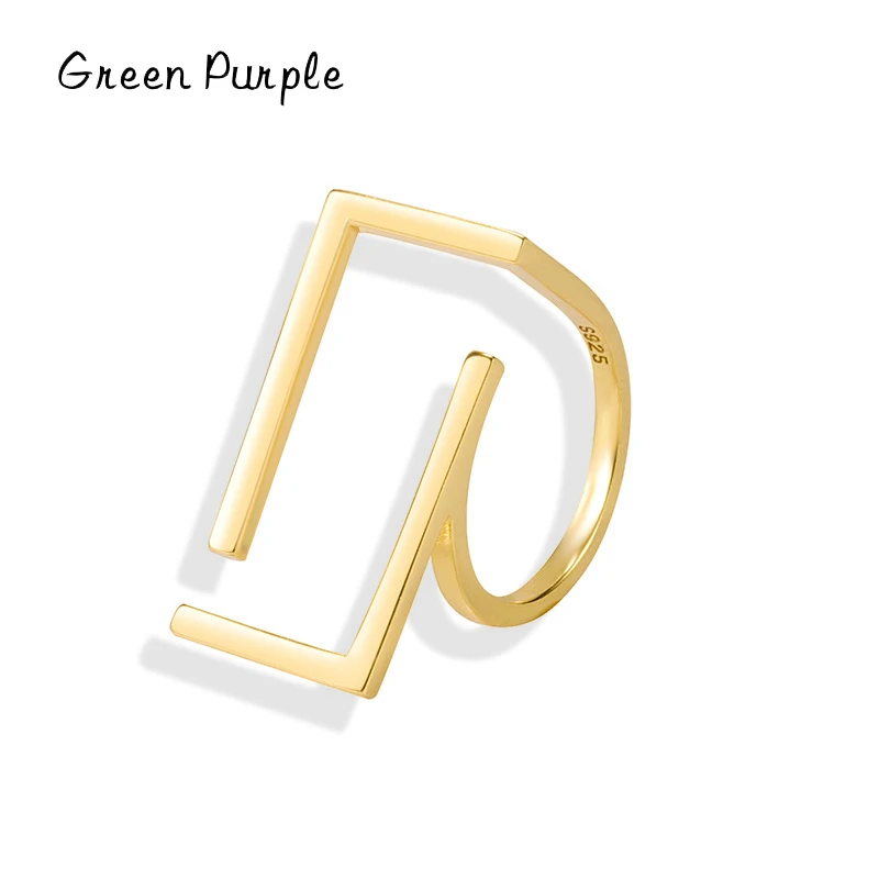 

GREEN PURPLE s925 Sterling Silver Geometry Square 18K Gold Finger Rings Fashion Classic Jewelry For Women Adjustable Ring Anel