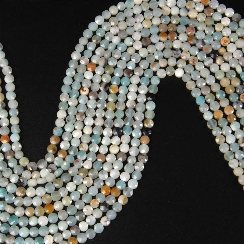 

Natural Stone Beads 4mm 6mm Round Cut Faceted Coin Shape Natural Amazonite Beads for Jewelry Making DIY Necklace Bracelet