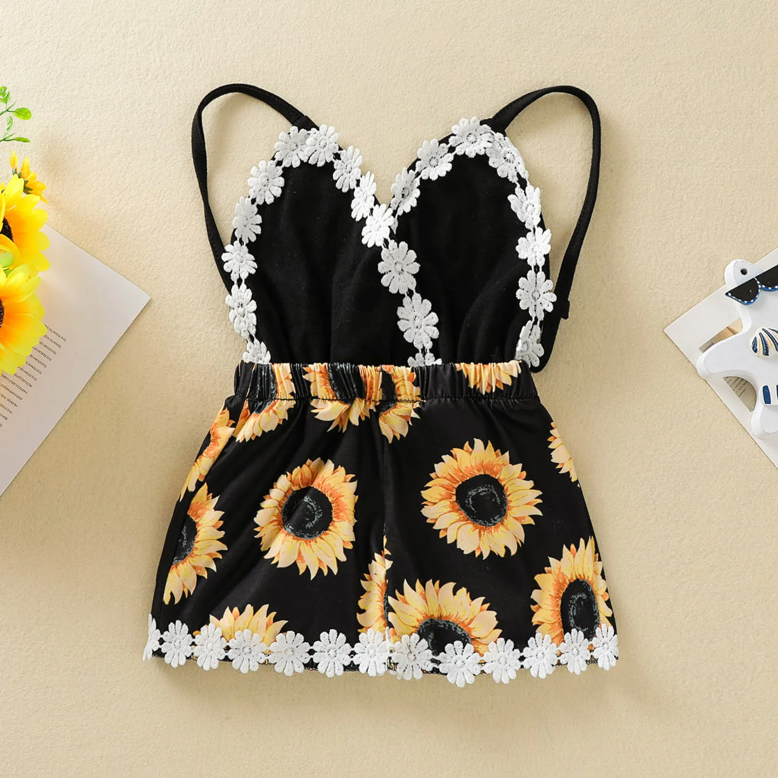 

Женский Летний комбинезон, модный кружевной комбинезон с жилетом в виде подсолнуха для маленьких девочек, Детский костюм, модная одежда для...