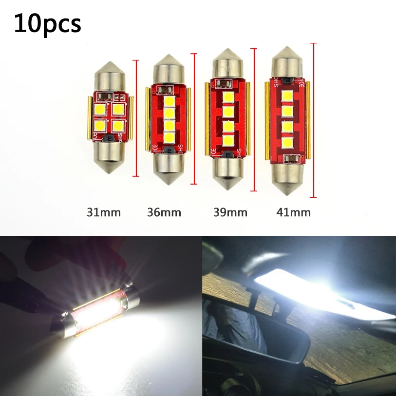 

10pcs High Quality 31mm 36mm 39mm 41mm C5W C10W 3030 LED CANBUS Car Festoon Light Auto Interior Dome Lamp Reading Bulb White 12V