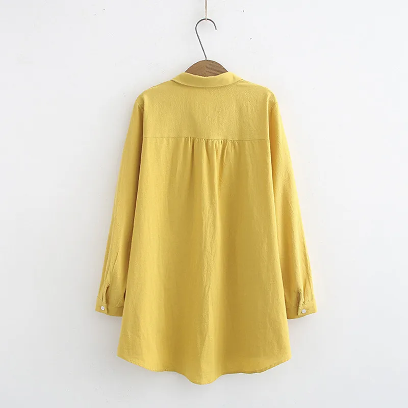 Женская хлопковая рубашка с длинным рукавом однобортная Повседневная блузка