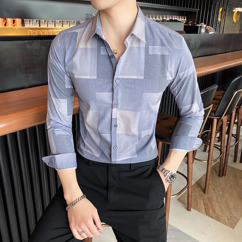 Осенняя модная простроченная рубашка с длинными рукавами в британском стиле