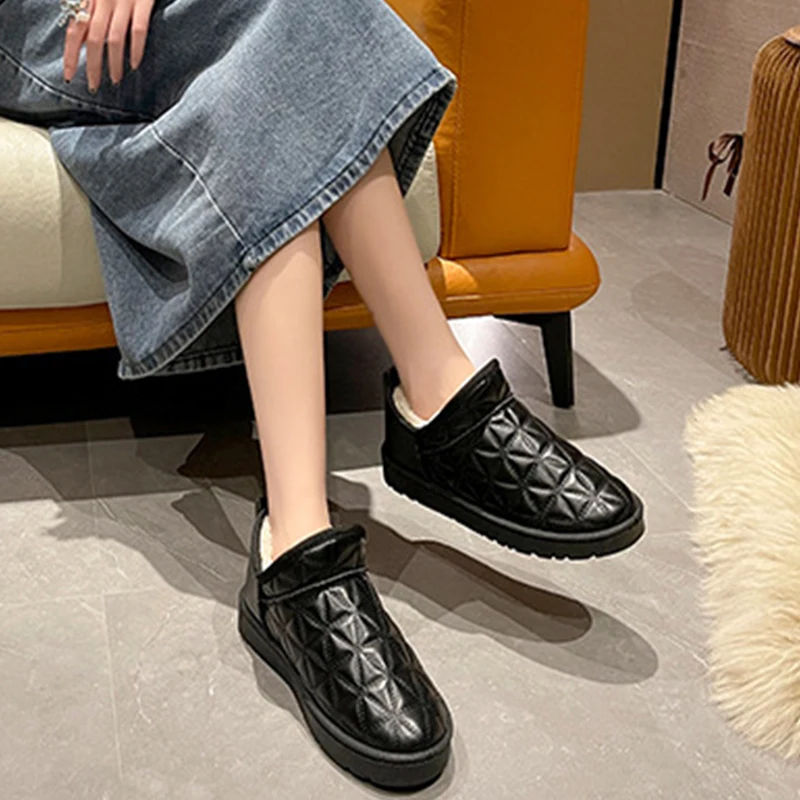 Waterproof Short-Tube Women's Snow Boots, Thick Warm Short Boots, Plus Velvet Non-Slip Casual Fall/Winter Women's Cotton Shoes