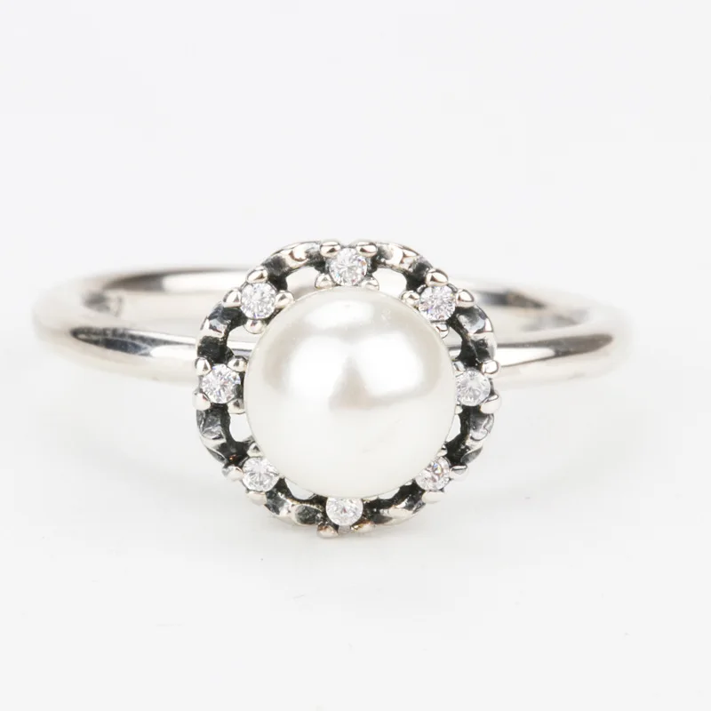925 Серебряное кольцо с белым жемчугом и бриллиантами для женщин роскошное Anillos De