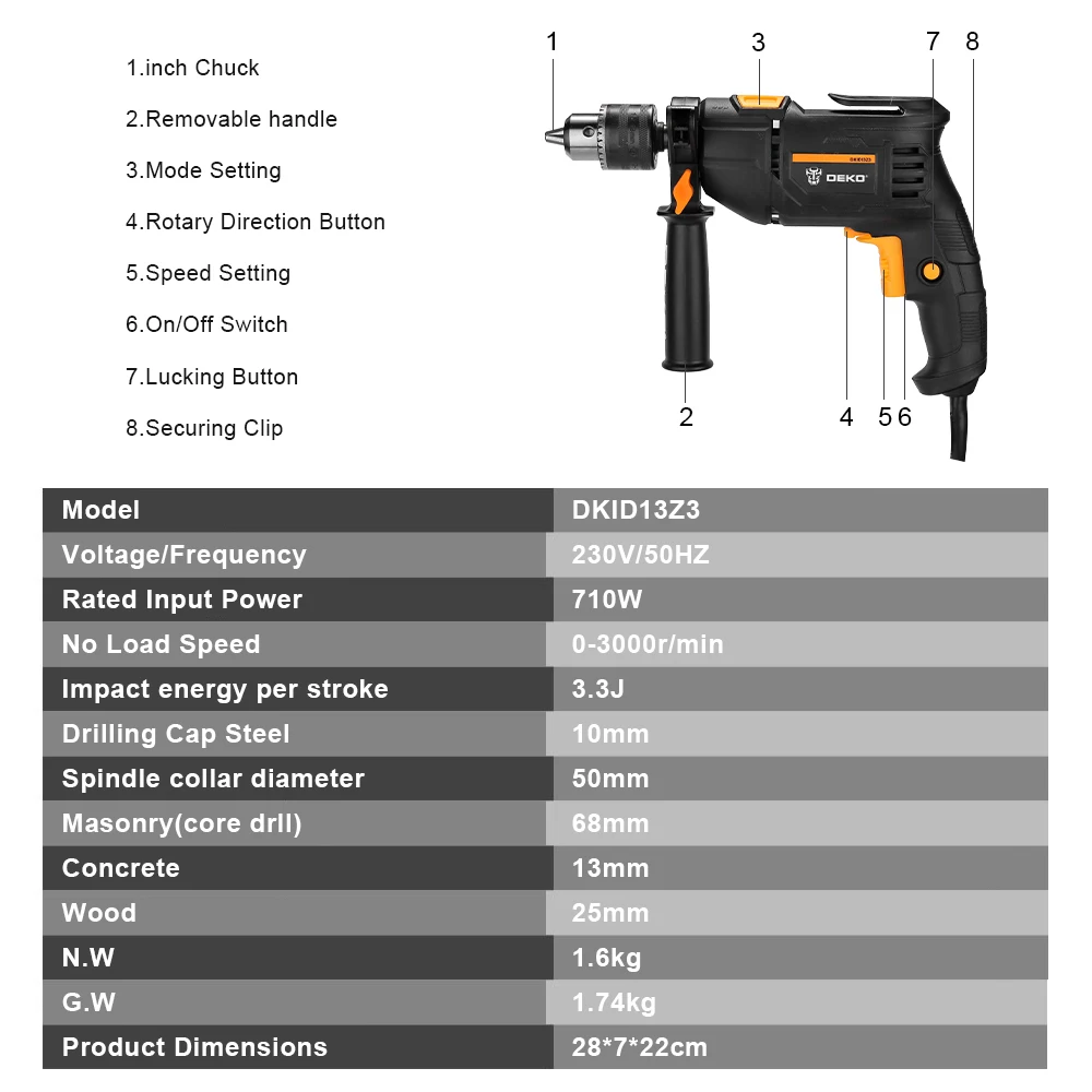 

220v Electric Screwdriver 2 Functions Electric Rotary Hammer Drill Power Tools Electric Tools(Dkidz Series)