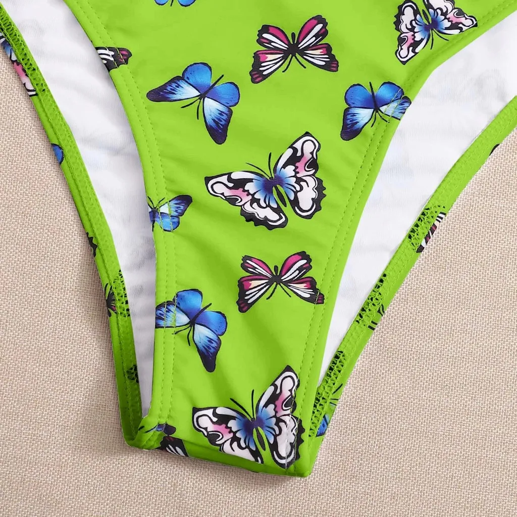 Купальник женский бикини с высокой талией и принтом бабочек | Женская одежда