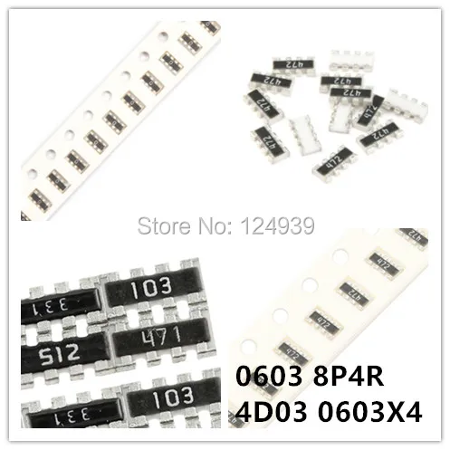 100pcs 0603x4 2*4P 0603*4 0603 8P4R J 5% 4D03 Network Resistor array 2.2R 2R2 2.2ohm 2.7R 2R7 2.7ohm 3R 3.0R 3R0 3rohm 3.3R 3R3