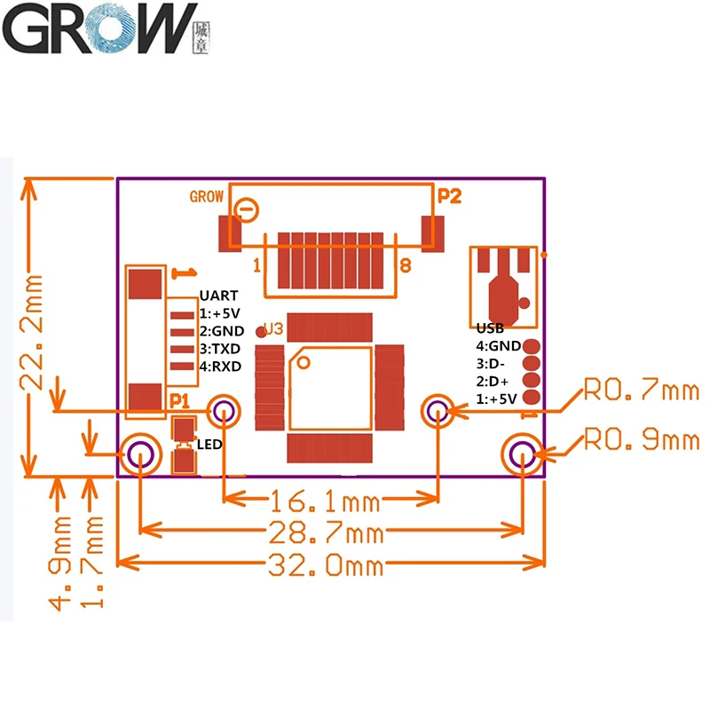 grow r304 cheap fingerprint sensor module scanner access control with free sdk free global shipping