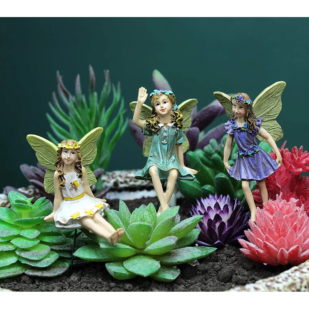 

6 Pcs Fairy Statue on Sticks Garden Resin Miniature Figurines Plant Pot Fairy Ornaments for Indoor Outdoor Decorations