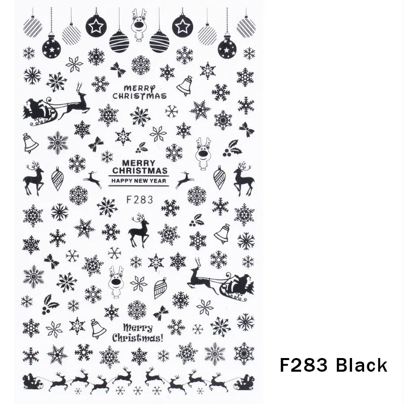 F283 Black 1 шт рождественские наклейки для ногтей наклейки снежные хлопья рождественские обертывания Снеговик зимние украшения маникюрные инструменты слайдеры F281-284 - Цвет: F283 Black