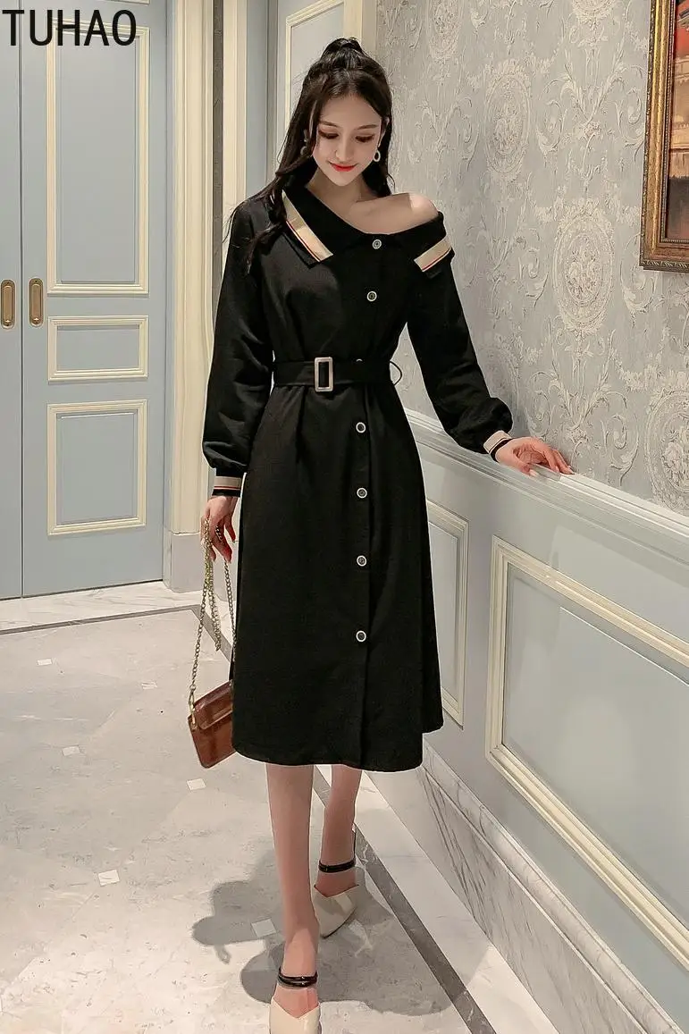 

TUHAO Sexy Party Black Women's Dresses Autumn and Winter Women's Long Dress Long-sleeved Sreetwear Female Dress Clothing WM