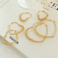 new trendy winter geometric heart hoop earrings for women gold stainless steel 18k pvd plated hoop earring lover gift