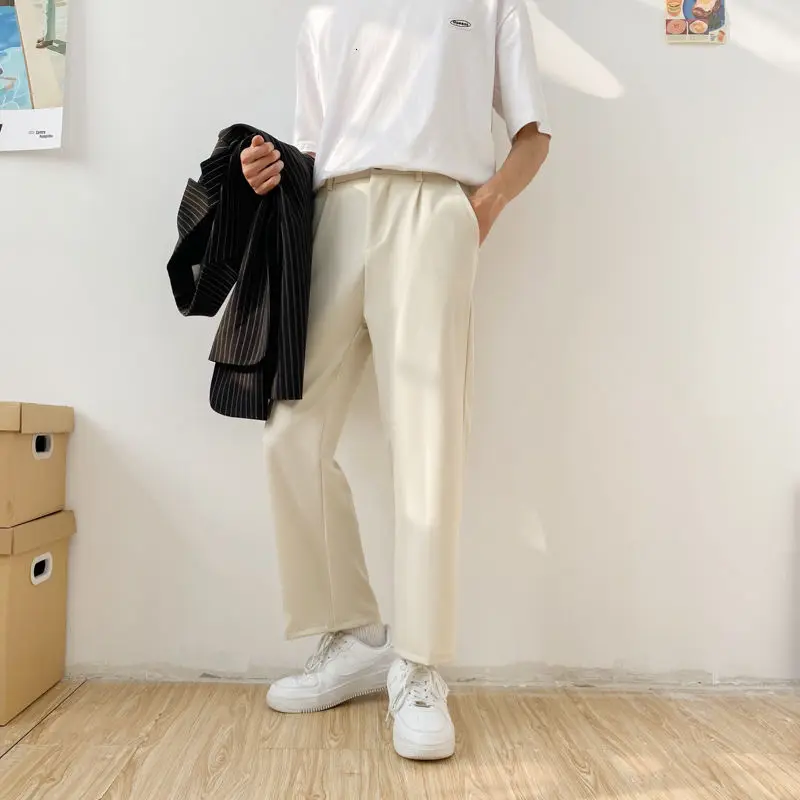 

Summer Casual Wide-leg Pants Men's Fashion Loose Khaki Gray Black Suit Pants Men Korean Social Men Straight Dress S-4XL