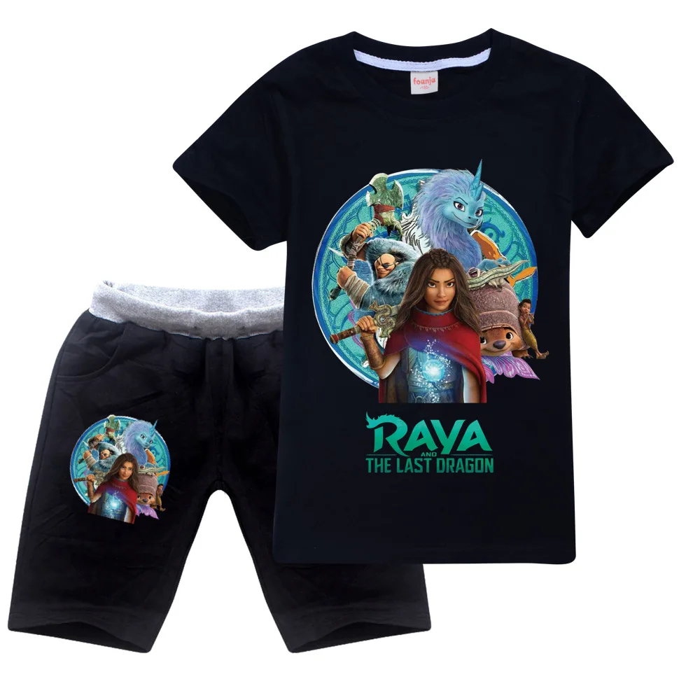 

Детский спортивный костюм Raya и The Last Dargon, хлопковая Футболка и штаны с коротким рукавом, одежда для девочек на лето 2021