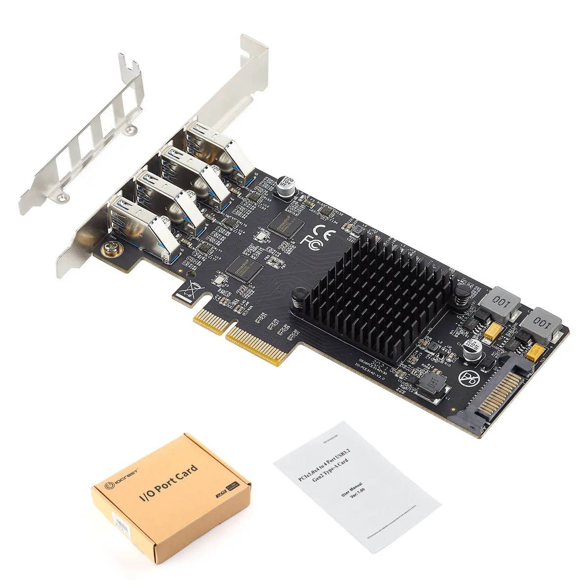 Контроллер Расширения хоста IOCREST Pcie 3 0 X4 до 4 портов s USB3.2 Gen 1 Gen2 Type-a скорость порта
