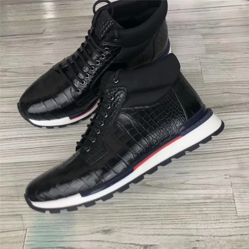 Autumn/Winter Style Authentic Real Crocodile Belly Skin Men's Casual Sneakers Genuine Alligator Leather Male Lace-up High Shoes | Обувь