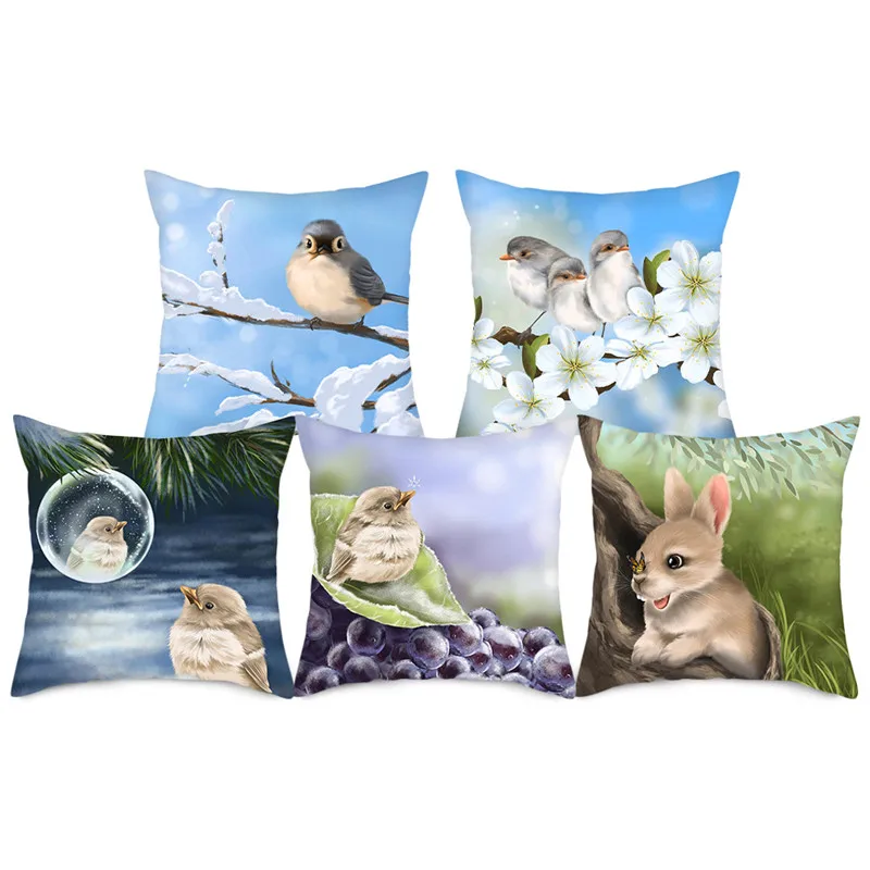 

Fuwatacchi Rabbit Cat Printed Cushion Cover Cute Panda Birds Animals Pillows Cover for Home Sofa Decorative Pillow Cases 45x45cm
