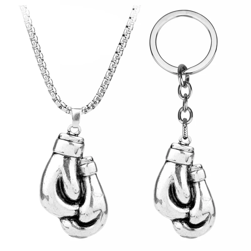 

Sport Gym Jewelry Necklace Pair Boxing Glove Pendant Link Chain Metal Key Chain Men Necklaces Charm Gift