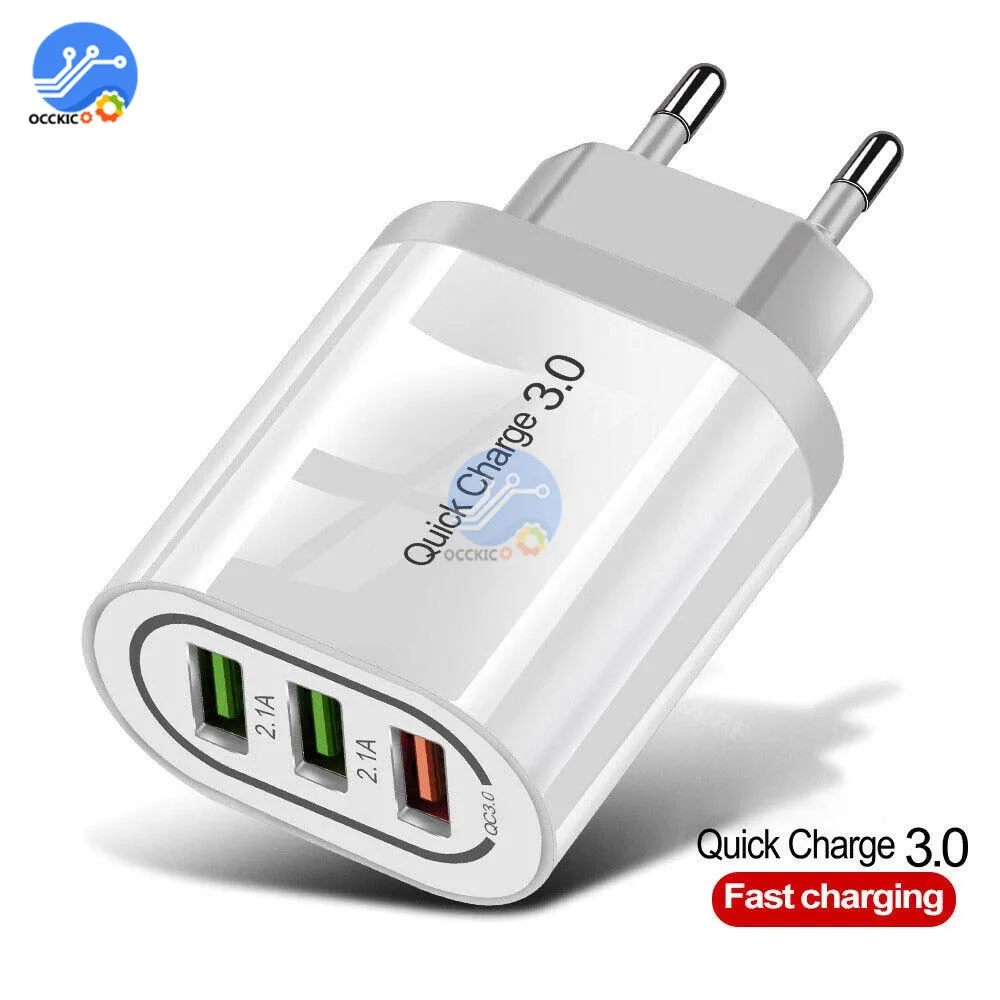 USB Зарядное устройство 3-зарядное устройство для быстрой зарядки QC 3,0 ЕС/США Plug Универсальный настенный телефон адаптер быстрой зарядки для iPhone XiaoMi huawei