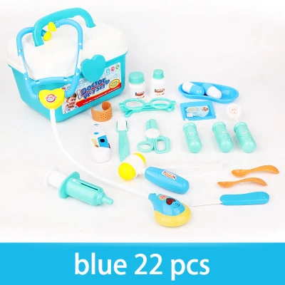 blue 22pcs Детское моделирование чемодана стетоскоп медицинское устройство ролевые игры Доктор игрушка портативный медицинский шкаф обучающая игра малыш - Цвет: blue 22pcs