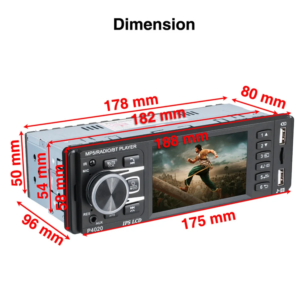 

P4020 Car Radio Multimedia Video Player Single 1 DIN Auto Stereo Bluetooth Aux TF USB Head Unit with 3.8 inch IPS Touchscreen