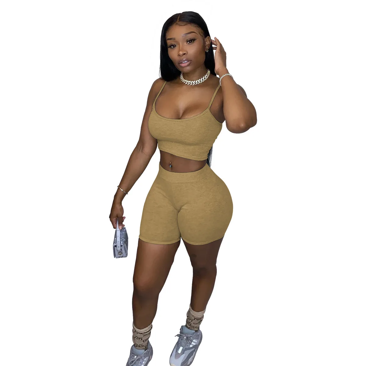 

Women Solid Color Yoga Sets Sleeveless Top High Waist Seamless Shorts Fitness Gym Running Tracksuits Summer Tight Leggings
