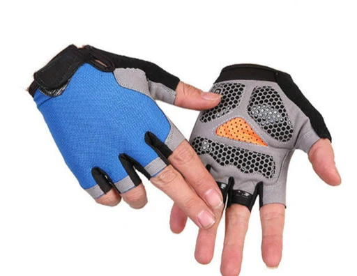 Весна Лето Half Finger Спорт на открытом воздухе езда Мужчины Женщины Фитнес Нескользящие без пальцев дышащие защитные перчатки автомобильные перчатки для фитнеса - Цвет: Blue Upgrade
