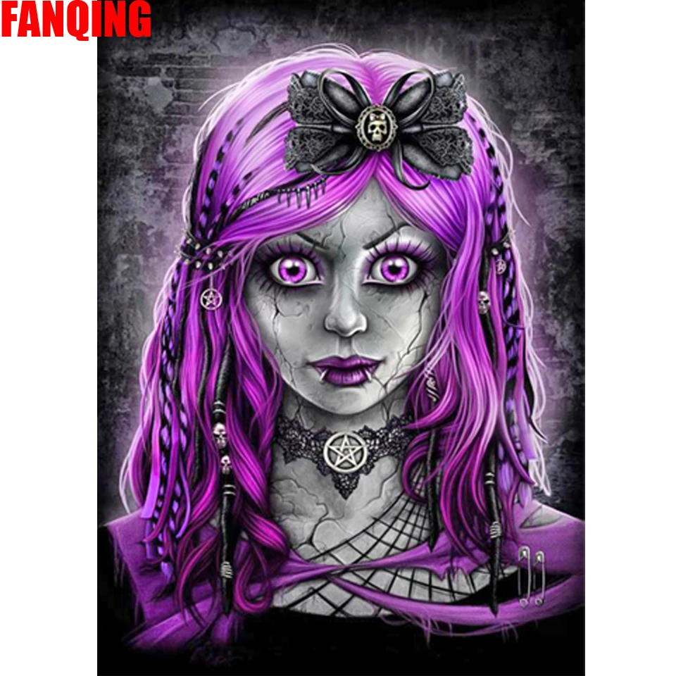 

Алмазная 5d картина «сделай сам» с изображением черепа, полноразмерная круглая вышивка, мозаика из страз темного и прекрасного искусства, ст...