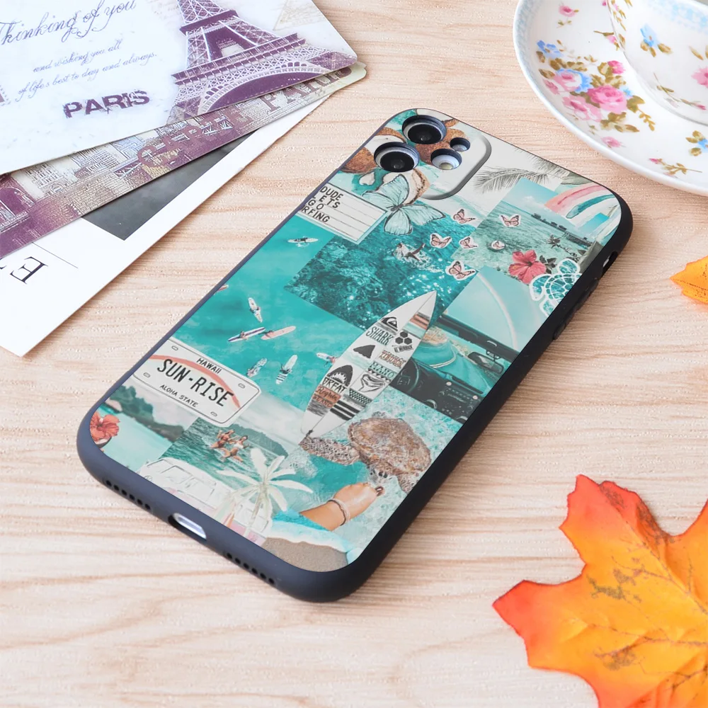 

For iPhone Blue Hawaii Vsco Collage Print Soft Matt Apple iPhone Case