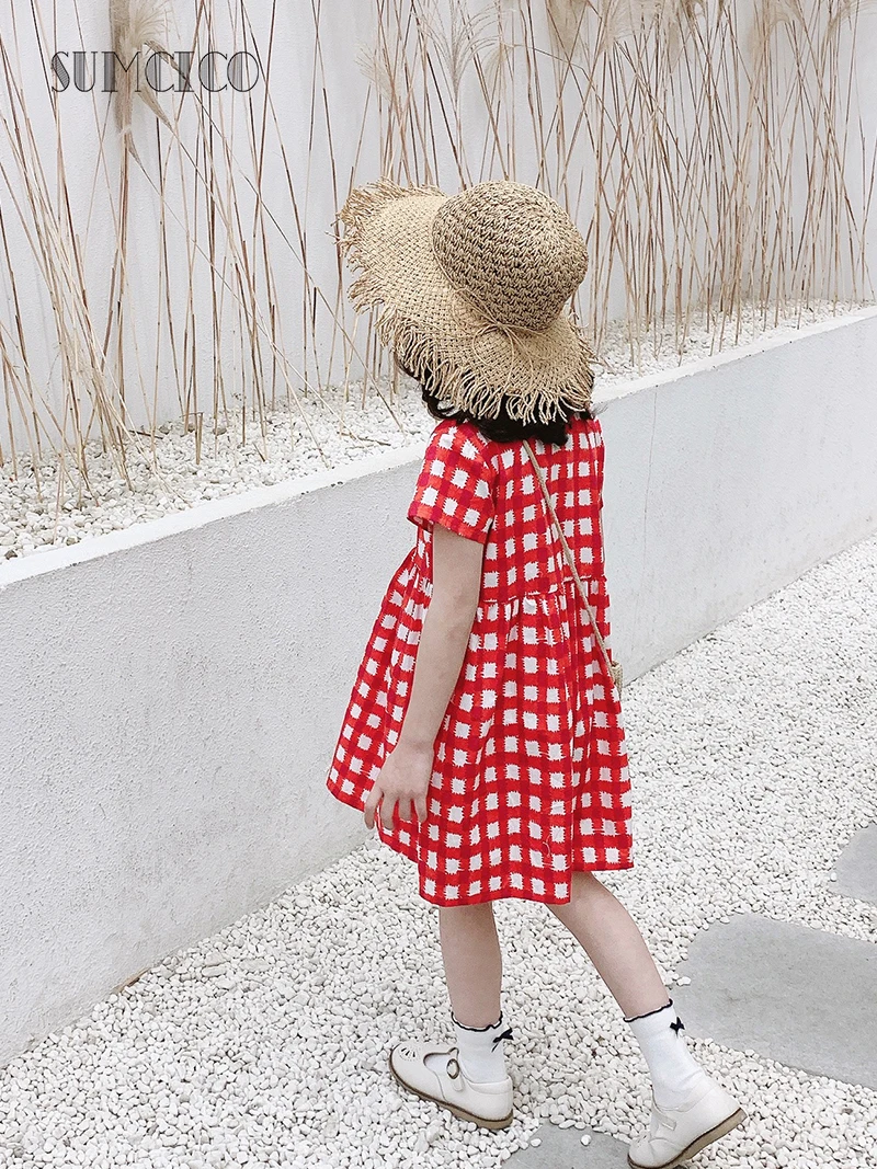Летнее праздничное платье для маленьких девочек Sumcico 2020 клетчатое винтажное