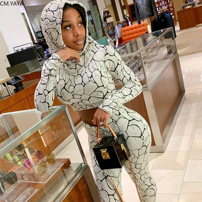 2020 зимние женские комплекты с капюшоном и длинным рукавом укороченный топ + штаны