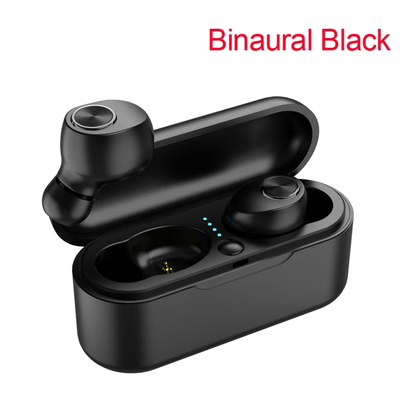 Binaural black TWS Bluetooth Беспроводной наушники Шум шумоподавления громкой связи Bluetooth гарнитура для Беспроводной гарнитура стерео Hi-Fi наушники с зарядный Чехол для мобильного телефона - Цвет: Binaural black