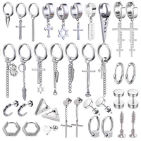 newest 1 pair stainless steel cross pendant dangle long tassel unisex hoop earrings menwomen punk gothic jewelry best gifts