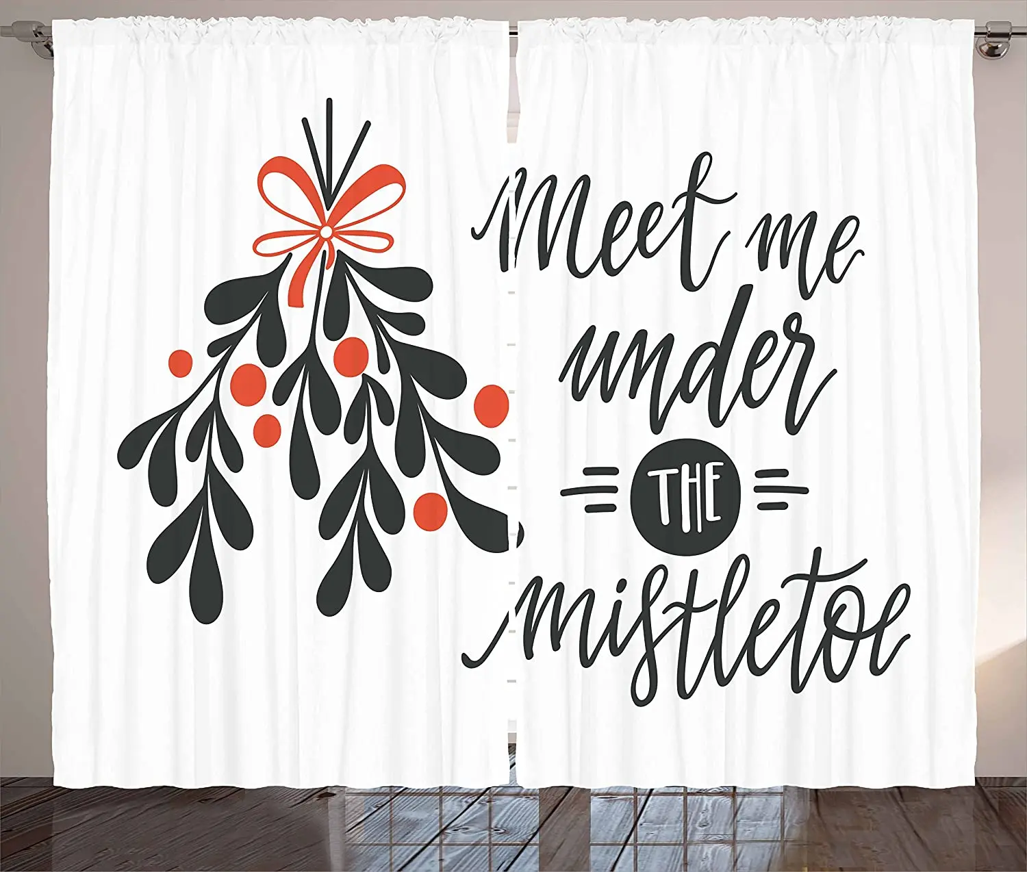 

Занавески с цитатами «Meet Me» под омелы, Рождественская тематика, Современная фраза с цветочным узором, оконные занавески для гостиной, спаль...