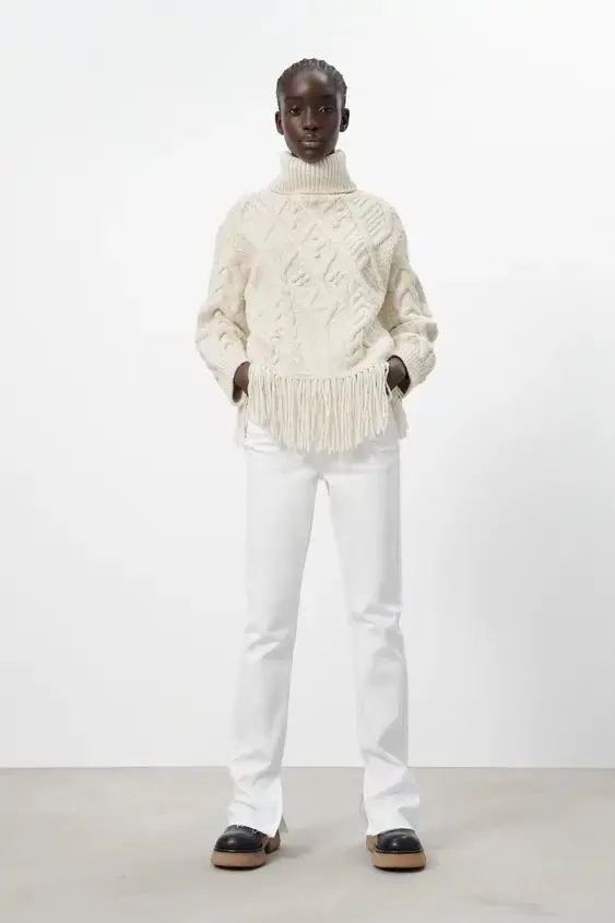 Женский вязаный свитер с длинным рукавом и высоким воротником - купить по