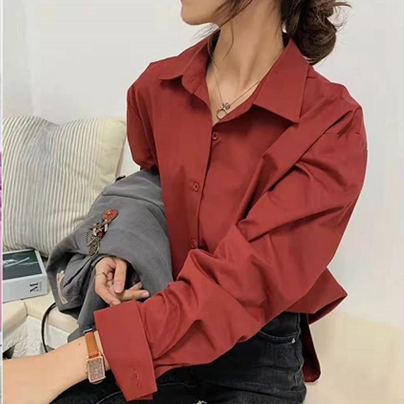 В винтажном стиле женская блузка Рубашки осень зима для офиса с отложным