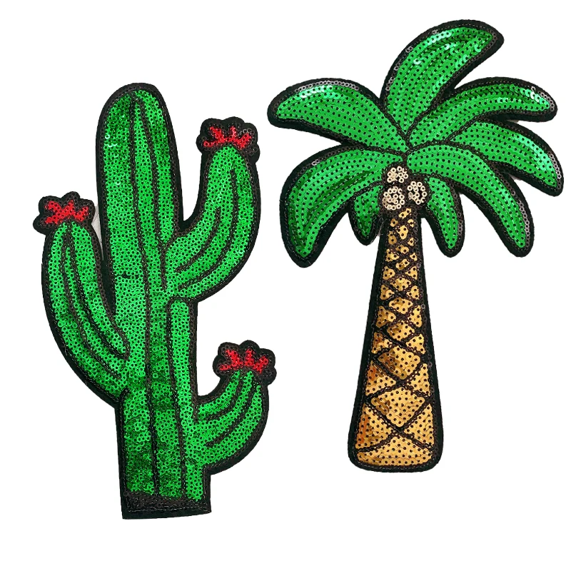 

Embroidery The cactus Coconut trees Mend Patch Badges Clothing Accessories Wholesale Patches Iron on Patches for Clothing