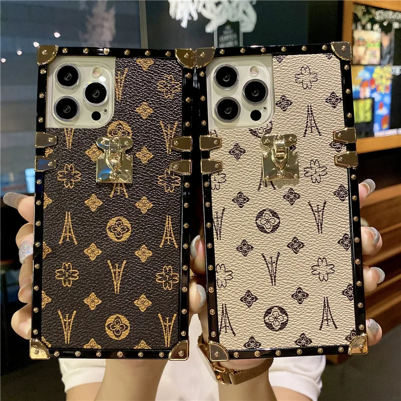 

Fashion Square Flower Luxury Geometric Leather Phone Case For iPhone 13 12 Pro Max 11pro XS MAX XR 7 8 Plus SE 2020 Soft cover
