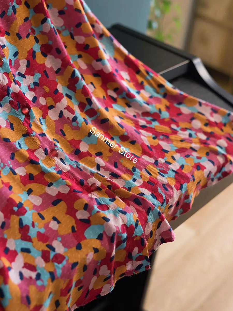 

Women High Waist Skirt Print Spring Summer Lady Casual Midi Skirt with Buttons