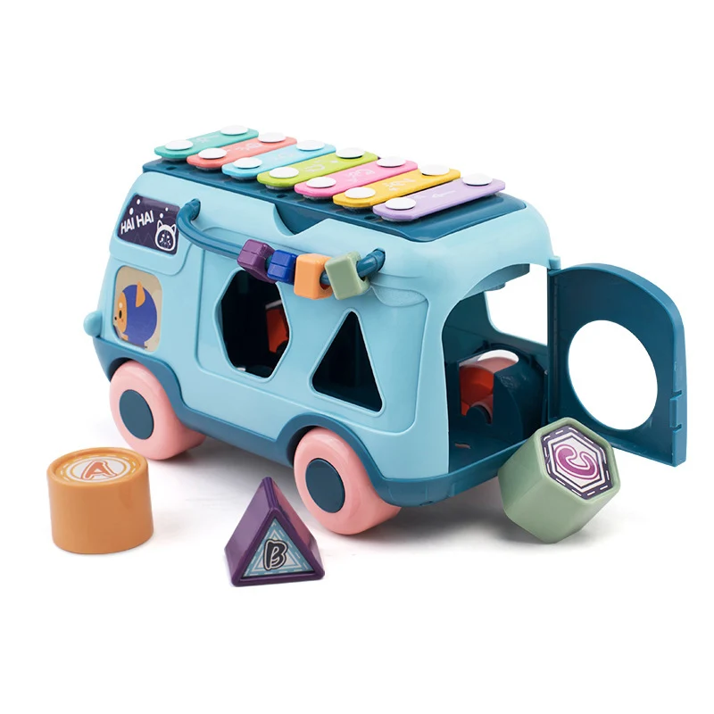 

Shape Sorter with Five Colorful Shape Blocks Shape Sorter Toys for Toddlers Building Block Bus Knock on Piano Toy
