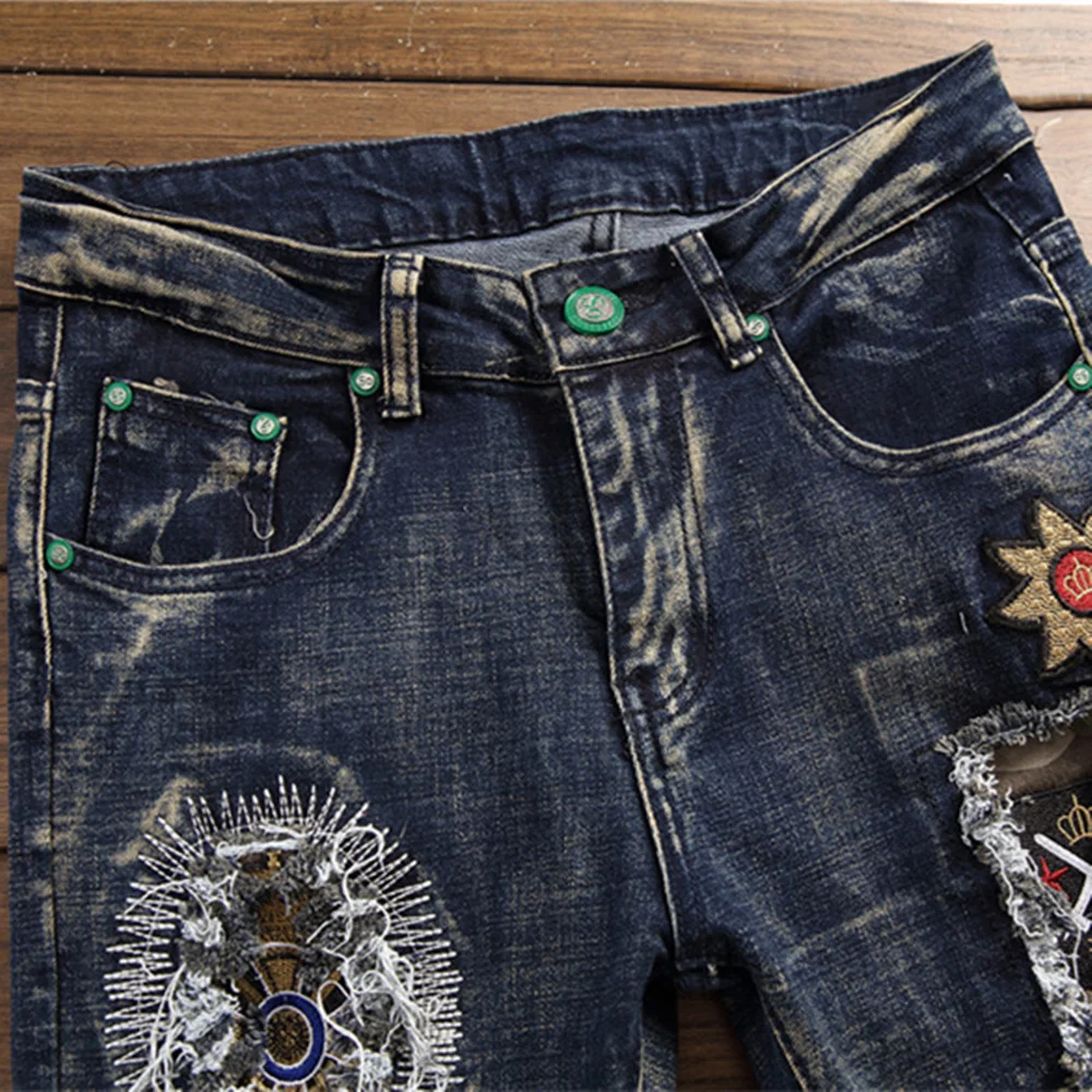 

New Men's Slim-Fit Ripped Pants Painted Jeans Patch Beggar Jumbo Size S-4XL