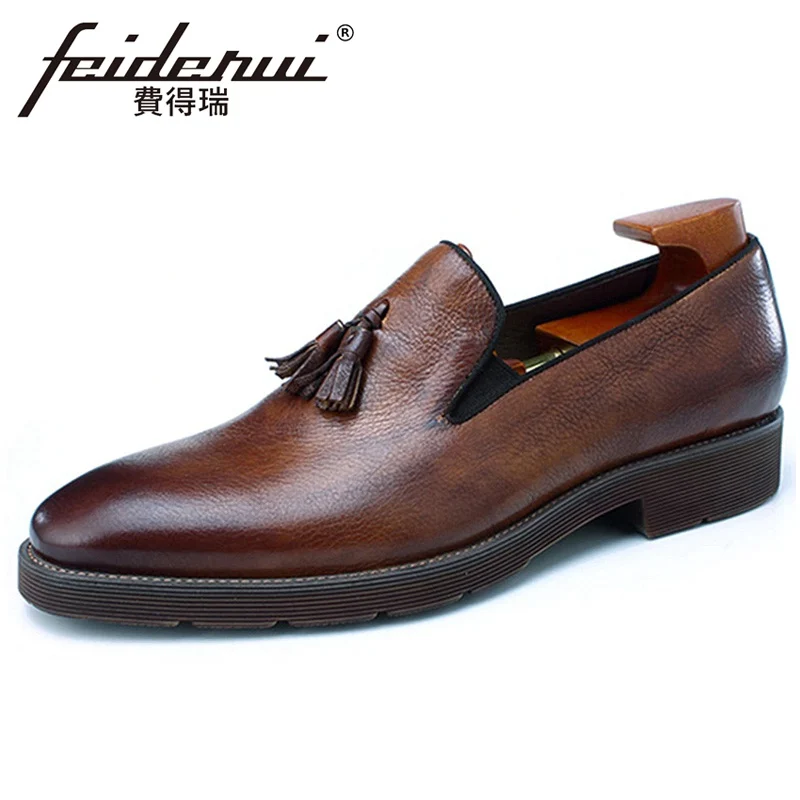 Классические дизайнерские мужские удобные лоферы из натуральной кожи с