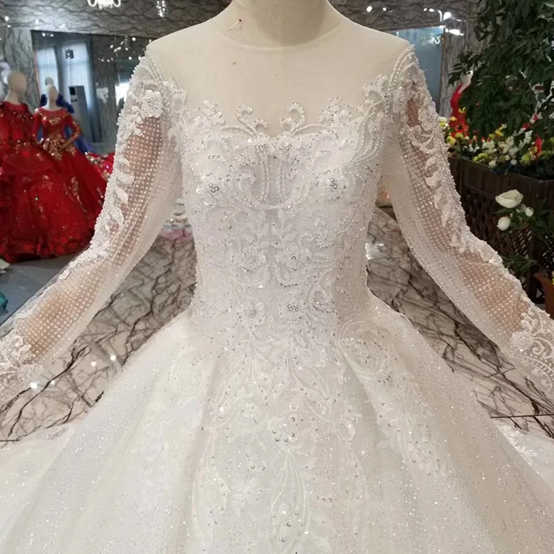 HTL002 простое свадебное платье 2020 для девочек с круглым вырезом и длинными