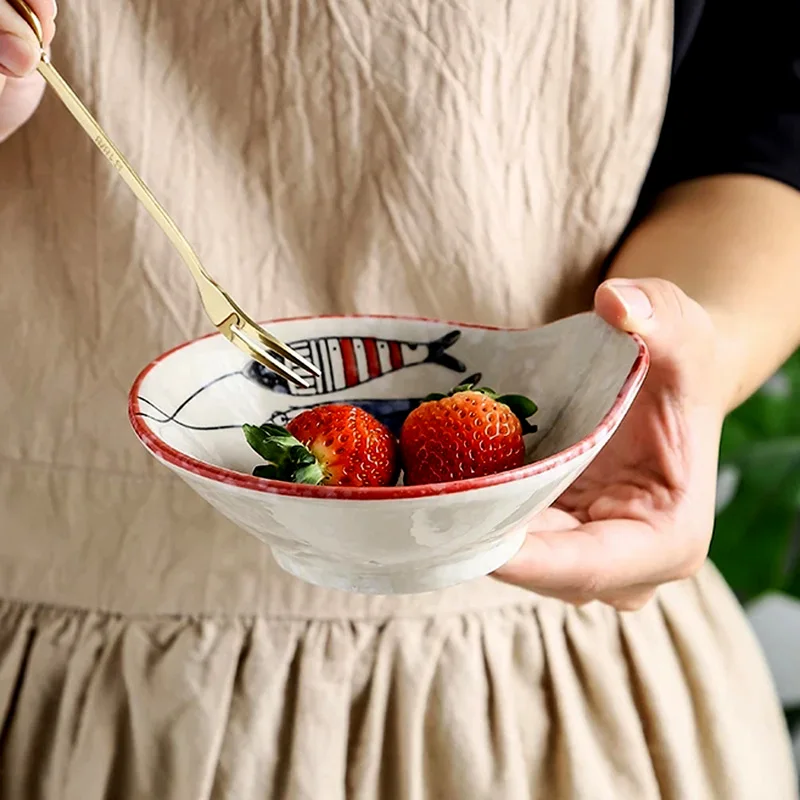 

Миска с ручками в японском стиле, маленькая миска, керамическая миска ручной подглазурная роспись, миска для фруктов и салата, миска с одной ручкой, snac