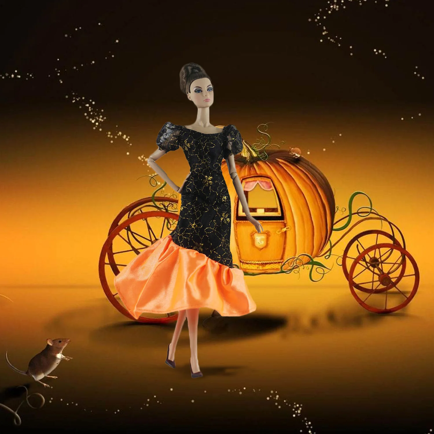 Модное Элегантное черно Золотое вечернее платье наряд одежда для Барби