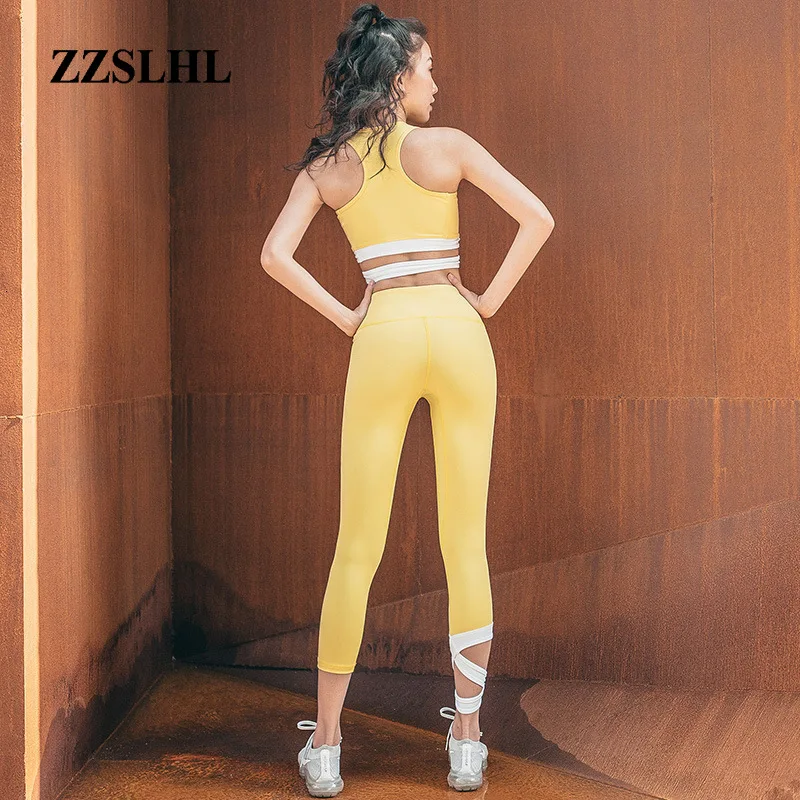 

Sexy Female Lace Solid Pink Top Yoga Sets Sports Fitness Wear For Sport Set Yellow Gym Women Blue Yoga Clothing Patchwork 2 Set