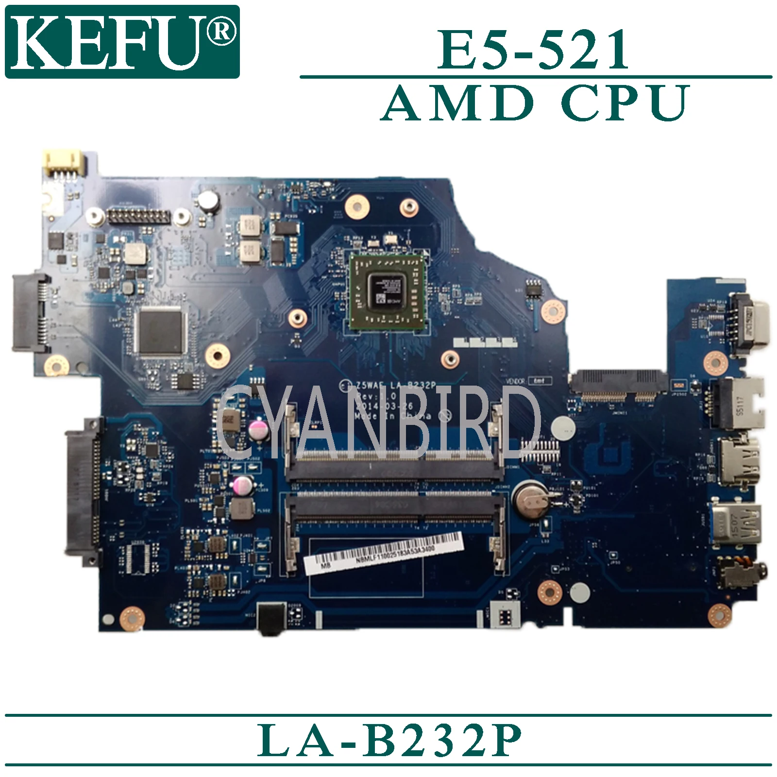 

KEFU LA-B232P original mainboard for Acer E5-521 with AMD-CPU Laptop motherboard