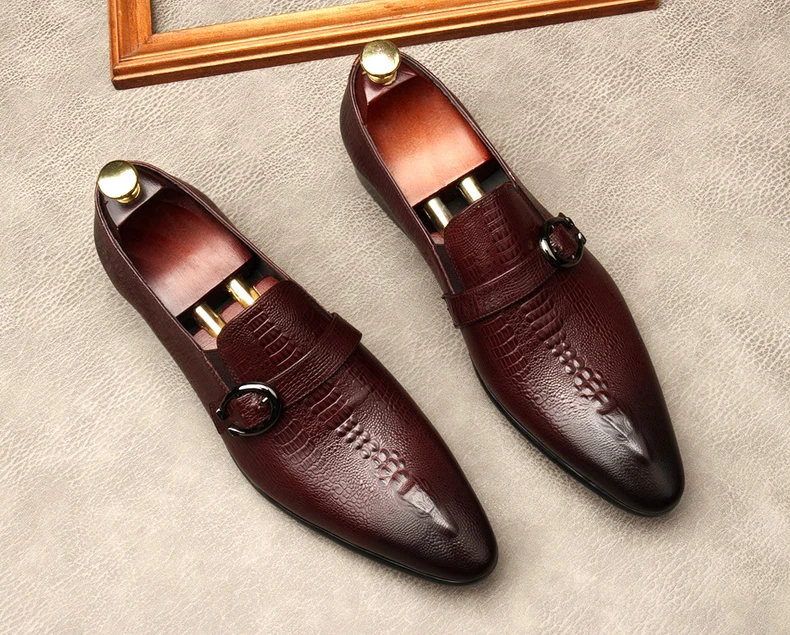 

Italian Style Hasp Oxford Shoes For Men Genuine Leather Slip On Business Wedding Shoe Pointed Toe Formal Black Dress Shoe Lofers