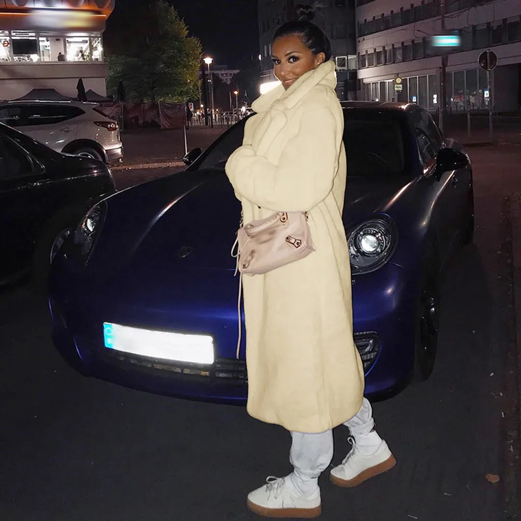 SAGACE модная женская меховая лацкана длинное шерстяное пальто женское толстая